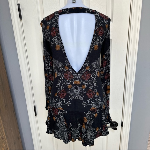 Free People Floral Tunic Top Dress Pocket Boho Festival Ruffle Open Back Sexy XS - Picture 5 of 8
